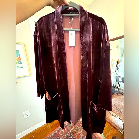 Eileen Fisher Women's Velvet Shawl-Collar Open Front Kimono Purple Size 2X - Picture 1 of 11